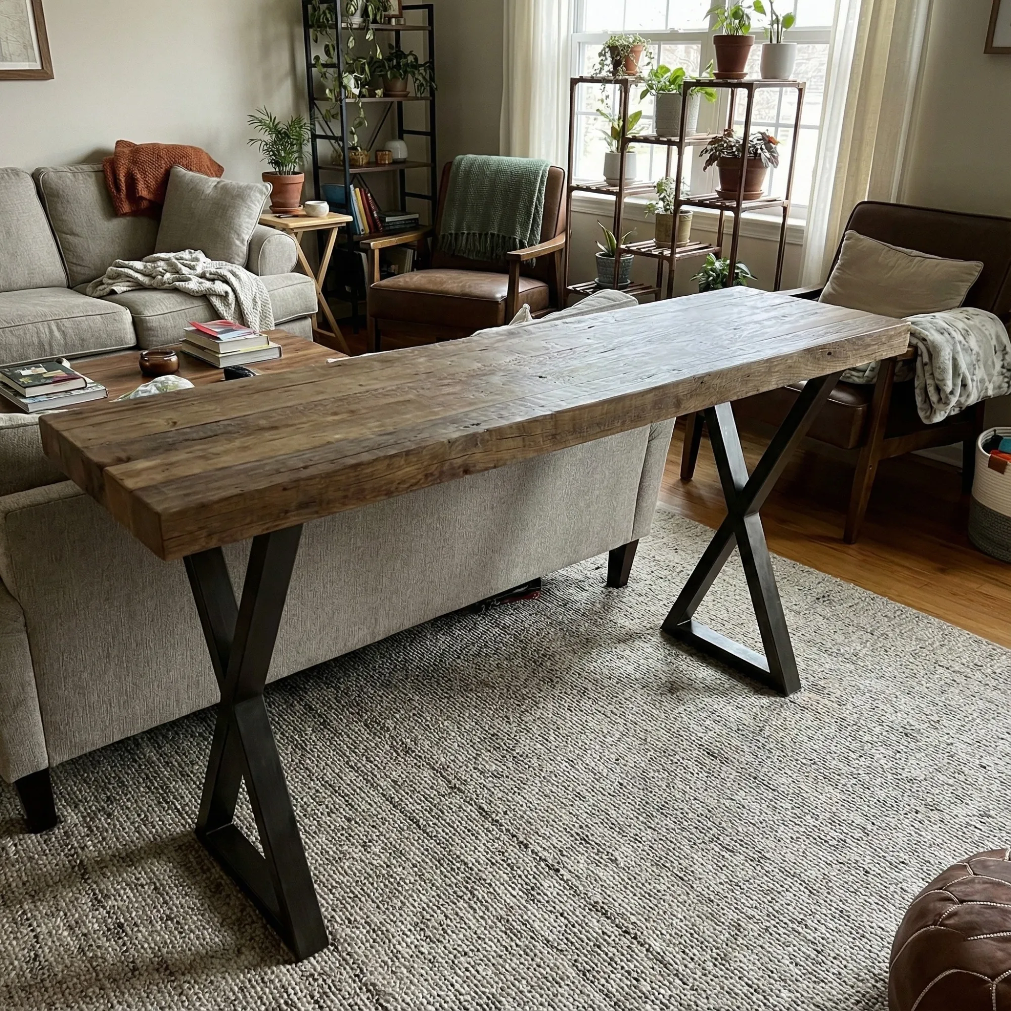 Industrial Wood Console Table with Shelf - view 2